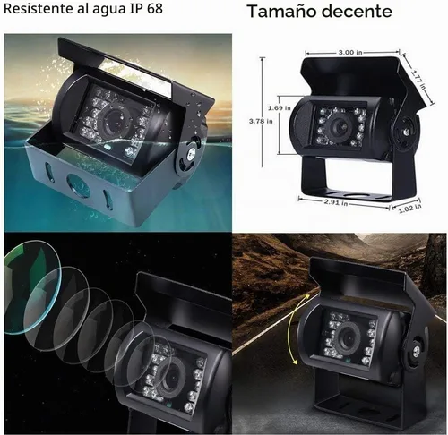 Vista 2 de Cámara de respaldo para vehículo, Camecho de 9 pulgadas, 4 monitores divididos + 4 cámaras con cámara de visión frontal y trasera, 18 IR de visión