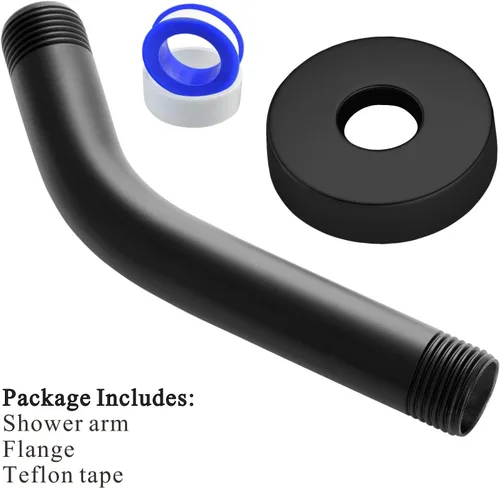 Vista 5 de Brazo de ducha Voolan con brida y cinta de teflón, brazo de cabezal de ducha extensible para cabezal de ducha fijo de baño, acero inoxidable sólido