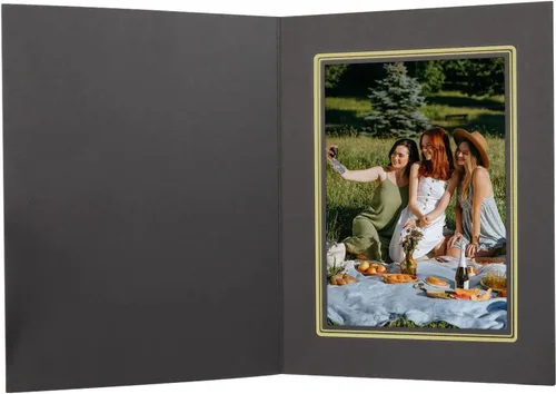 Vista 5 de Golden State Art, Paquete de 25 carpetas de fotos de 5 x 7, marco de cartón, tarjetas de marco de papel, saludos/invitación eventos especiales: negro