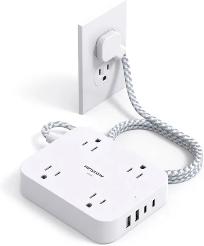 Vista 11 de Regleta de alimentación corta de 3 pies con 4 puertos USB (2 USB C), 4 salidas de CA ampliamente espaciadas, aprobadas para cruceros, estación