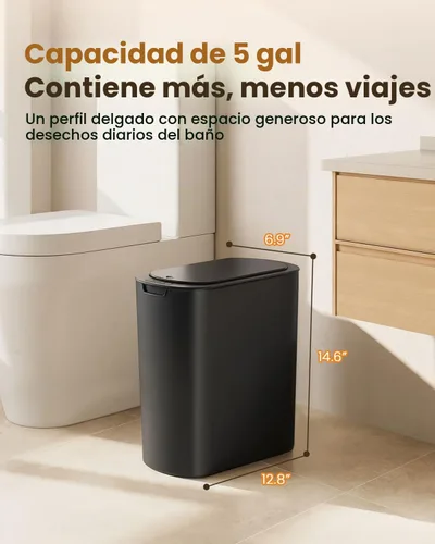Vista 2 de TIPGO - Bote de basura automático de 5 galones con tapa, negro, sin contacto Motion Sensor, Slim Smart Garbage Bin, Plastic Wastebasket, Battery