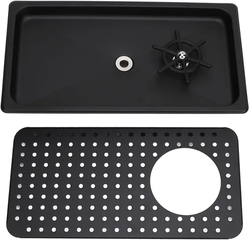 Vista 7 de Cup Washer High Pressure Pitcher Rinser with Drain Tray, Stainless Steel 16.7 x 9.1 Inch - Durable Anti - Rust Construction, Efficient Glass