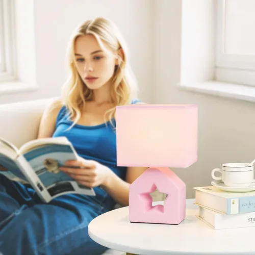 Vista 2 de Vera - Lámpara de mesa pequeña rosa para sala de estar como lámpara de mesita de noche para dormitorio, lámpara de mesa moderna de cerámica