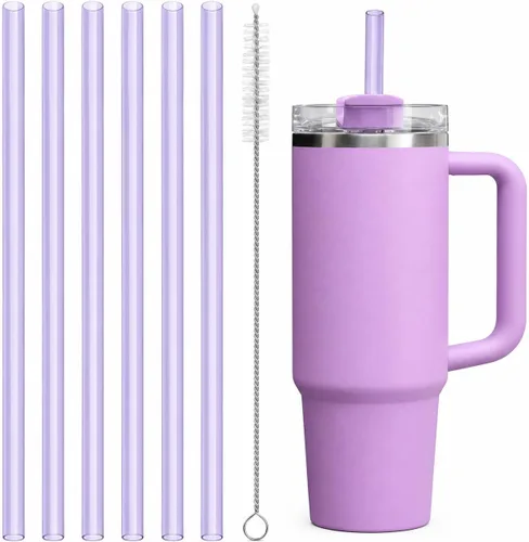 Vista 22 de Pajitas de repuesto compatibles con vaso Stanley Quencher de 20 onzas, popotes reutilizables de 8.5 pulgadas, accesorios para vasos de bebida