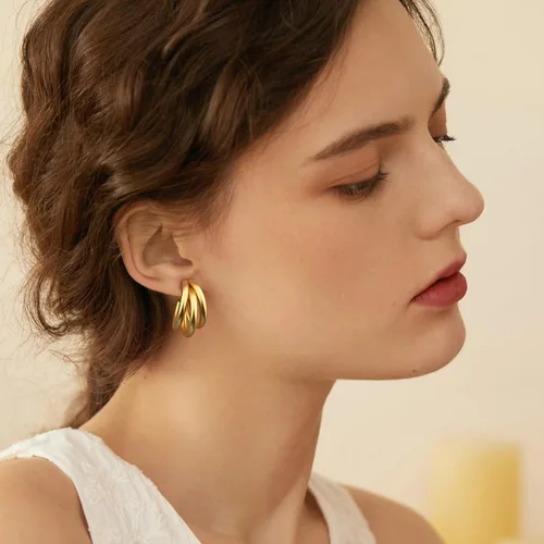 Vista 3 de JIAYIQI Aretes de aro gruesos de oro para mujer, plata de ley 925, hipoalergénicos, chapados en oro, ligeros, abiertos, joyería de moda para regalo