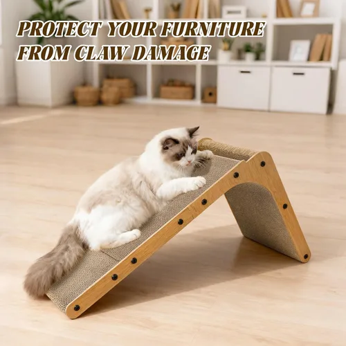 Vista 4 de PatiencET Rascador para gatos en forma de L, almohadilla de cartón de 26.8 pulgadas para gatos de interior, tablero vertical grande para rascar