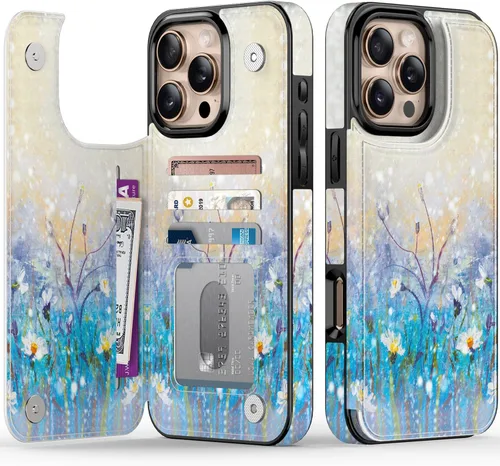 Vista 356 de LETO para iPhone 15 Pro Funda tipo cartera - Tapa tipo folio con patada - Diseños de moda - Tarjetero - Funda protectora para mujeres y niñas - 6.1