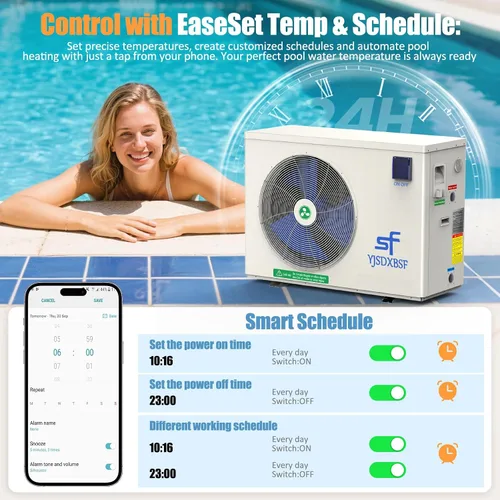 Vista 2 de Calentador eléctrico de piscina de 100000 BTU, adecuado para calentadores de piscina sobre el suelo, bomba de calor de piscina de 20,000 galones