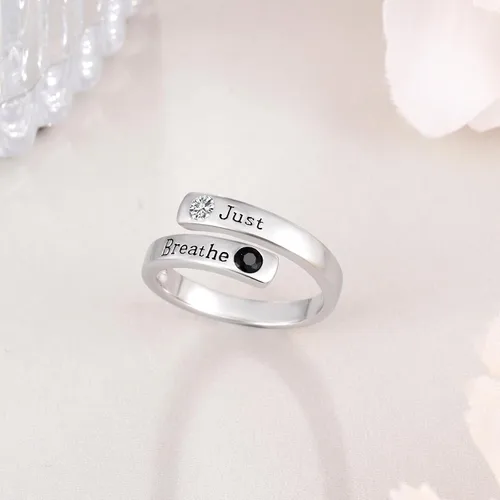 Vista 3 de Let ThemJust BreatheFaith Over Fear Anillo de plata de ley 925, regalo inspirador para mujeres y hombres, envoltura curativa, abierto, ajustable