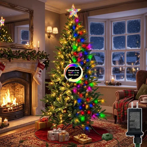 Vista 9 de Árbol de Halloween negro de 2 pies con luces, 50 LED multicolor preiluminado, mini árbol de Navidad artificial morado, árbol de Halloween