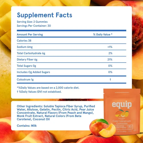 Vista 6 de Equip Foods Core Gomitas de Calostro Bovino, Suplemento de Calostro Alimentado con Pasto Delicioso de 1g por Porción - Salud Intestinal, Inmunidad