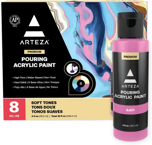 Vista 7 de ARTEZA Juego de 4 colores de pintura acrílica para vertido, botellas de 4 onzas, tonos aguamarina, pintura acrílica de alto flujo, suministros