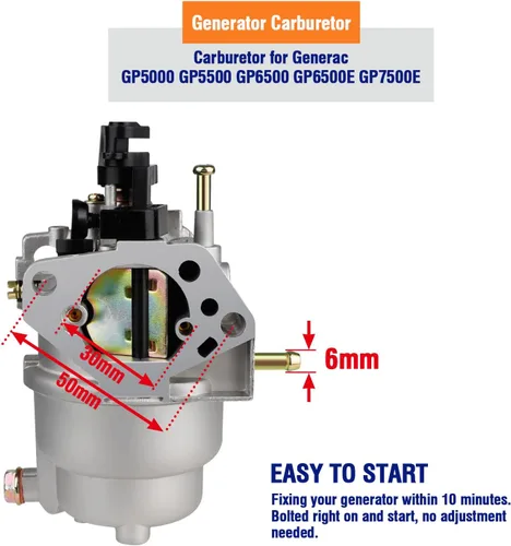 Vista 2 de HUZTL Carburador para Generac GP5000 GP5500 GP6500 0J58620157 5KW 5.5KW 6.5KW 389cc Generador 0G8442A111 Carburador con Kit de Ajuste de Filtro