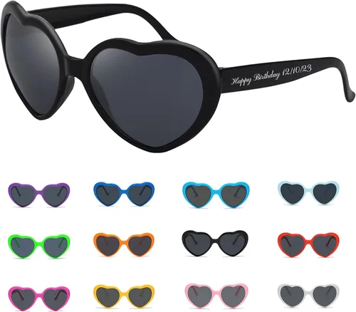 Vista 10 de Gafas de sol personalizadas en forma de corazón a granel personalizadas para boda, cumpleaños, Navidad, despedida de soltera regalos