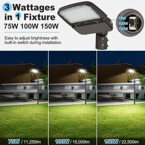 Vista 2 de Luz LED de estacionamiento de 150 W con fotocélula del anochecer al amanecer, luz LED regulable para caja de zapatos al aire libre con soporte