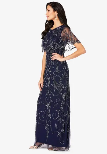 Vista 3 de Roaman's Vestido largo glam con cuentas de talla grande para mujer