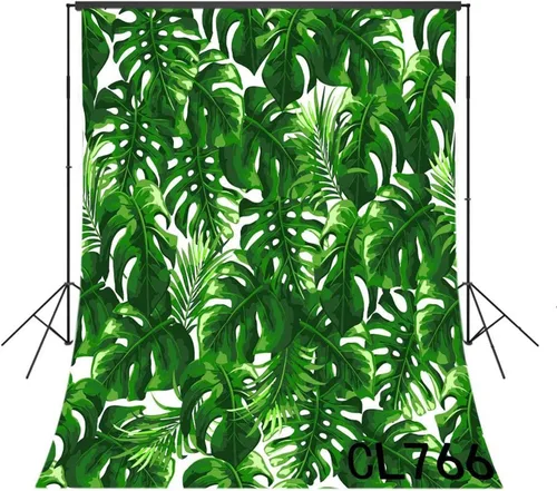 Vista 7 de Fondo de fotografía de plantas de hojas verdes primaverales de 3 x 5 pies, Monstera y hoja de palma sobre fondo beige para fotografía, fondo