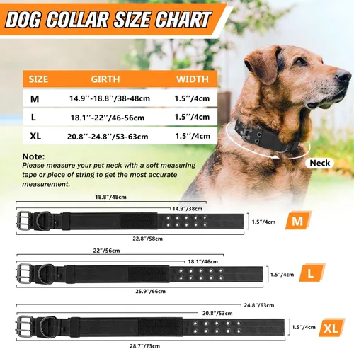 Vista 4 de Collar táctico para perro, collar militar ajustable de nailon para entrenamiento, hebilla de metal resistente, collares tácticos para mediano y Negro