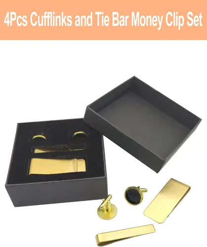 Vista 3 de 4 PCS Initial Cufflinks and Tie Clips for Men,Cufflinks and Tie Bar Money Clip Set,Perfect for Fathers, Grooms, and Husbands