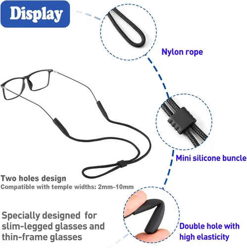 Vista 2 de Soporte de correa para lentes para lentes de brazos delgados – Correas de soporte para gafas alrededor del cuello – Correas de gafas de sol