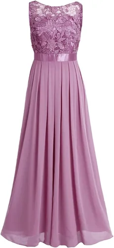 Vista 4 de RUNQHUI Vestido largo de encaje floral para mujer vestido de dama de honor cumpleaños noche formal
