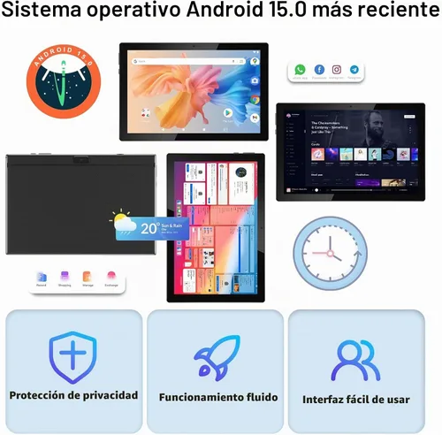 Vista 2 de Tablet Android 15, tabletas de 10 pulgadas, tabletas 2 en 1 con funda de teclado