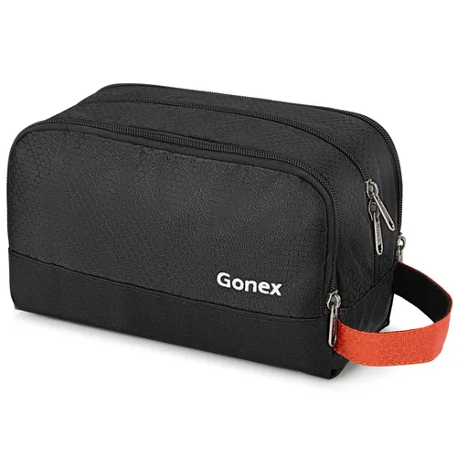 Vista 8 de Gonex Neceser de viaje de nailon, bolsa de afeitado, organizador de artículos de tocador, color negro