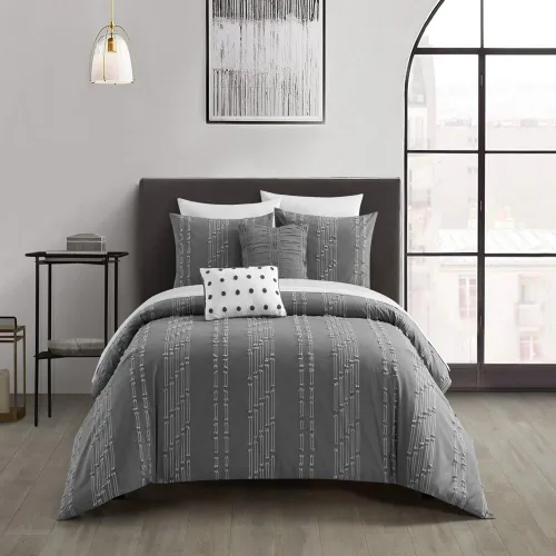 Vista 6 de Chic Home Desiree - Juego de edredón Blush Bed in a Bag, tamaño Queen (5 piezas), ropa de cama de microfibra con diseño jacquard a rayas, edredón