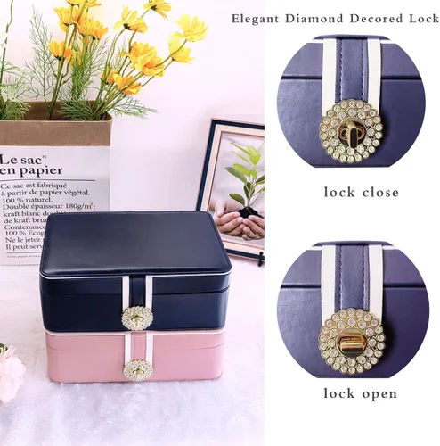 Vista 5 de Organizador de joyeros estuche grande de dos capas para almacenamiento de joyas joyero de piel sintética para mujeres y niñas para almacenar anillos