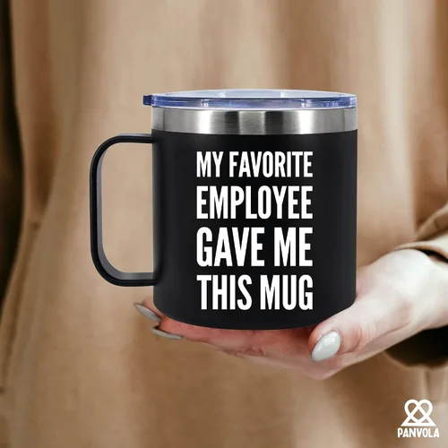 Vista 7 de Taza de café aislada de 14 onzas con asa y tapa, regalo para jefes, gerente de empleador de parte de un compañero de trabajo, vaso térmico de acero