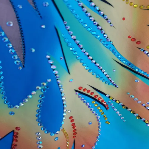 Vista 4 de LIUHUO Leotardos de gimnasia rítmica para mujer, con borlas de diamantes coloridos, para competición