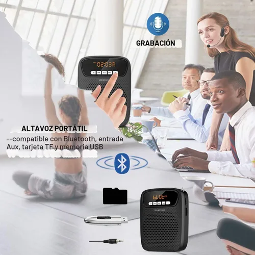 Vista 7 de Amplificador de voz portátil, auriculares inalámbricos y con cable, micrófono con altavoz, mini micrófono personal ligero para profesores