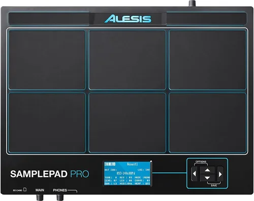 Vista 2 de Alesis Sample Pad Pro + Montaje de módulo - Instrumento de percusión y activación de muestras con almohadillas de goma de doble zona y placa
