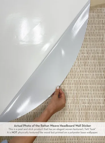 Vista 2 de Adhesivo de pared para cabecero de vinilo con aspecto de ratán (tamaño California King, marrón)