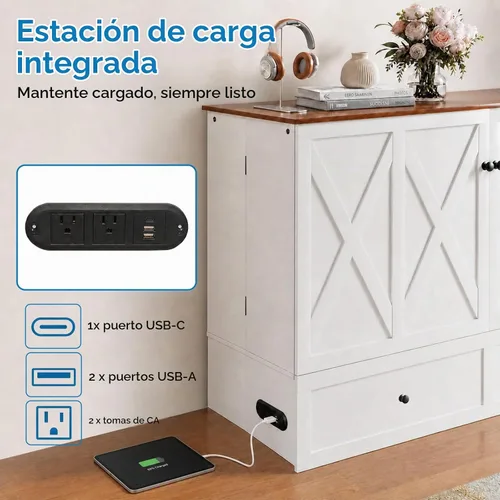 Vista 4 de Mjkone Murphy - Cama de gabinete con colchón plegable de tres pliegues
