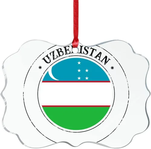 Vista 6 de Adornos de Navidad de Uzbekistán, bandera de Uzbekistán, adornos de árbol de Navidad, adornos de Navidad personalizados de acrílico transparente