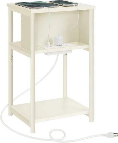 Vista 11 de VASAGLE Mesa auxiliar con estación de carga, mesa auxiliar de 3 niveles con puertos USB y tomas, mesita de noche para sala de estar, dormitorio