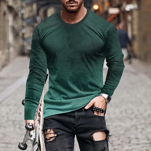 Vista 2 de Muscularfit Camisas de manga larga para hombre, estilo casual, color degradado, sueltas, con gráficos, para otoño, sudaderas atléticas