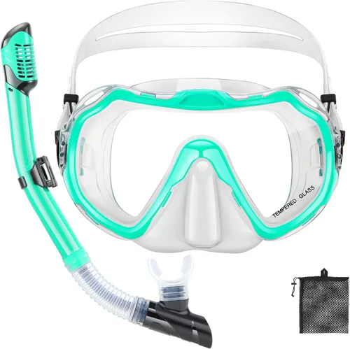 Vista 13 de Snorkeling Gear for Adults, Adult Snorkel Set with Panoramic Anti-Leak and Anti-Fog Tempered Glass Snorkel Mask, Dry Top Snorkel, Snorkle Mask Set