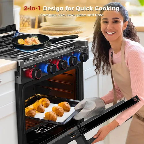 Vista 2 de CAMPLUX Elite - Combo de estufa y horno para RV de 21 pulgadas con protección contra falla de llama, horno de propano para RV de 1.8 pies cúbicos