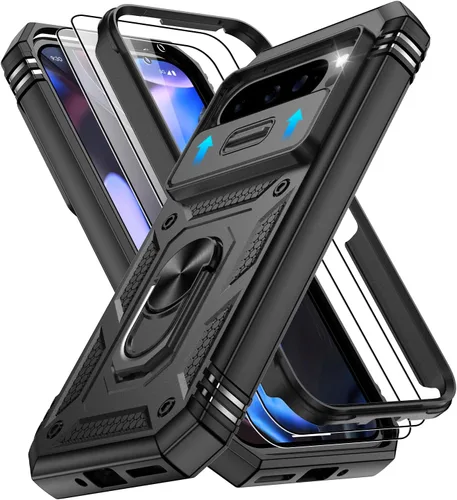 Vista 26 de Gritup Funda para Google Pixel 6 con cubierta deslizante para cámara y protector de pantalla (2 unidades), soporte de anillo giratorio 360°, funda