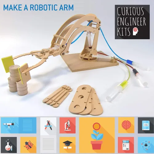 Vista 6 de Haz un kit de brazo robótico de madera que funcione Aprende sobre la dinámica de fluidos Hechos e instrucciones fáciles incluidos Kit