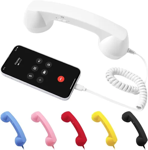 Vista 11 de Auricular de teléfono retro, nuevo tipo-C 2026 estilo retro con cable, auricular de teléfono para teléfono móvil, receptor retro con cable para Negro