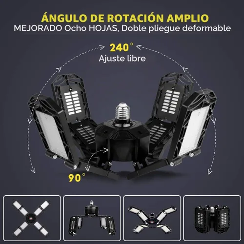 Vista 4 de Luz de garaje LED, lámpara de techo de trabajo de tienda súper brillante con rosca E26/E27, 200W 20000 lúmenes, bombilla deformable para sótano