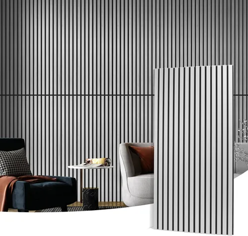 Vista 21 de Art3d 2 paneles acústicos de listones de madera para pared y techo, panel de absorción de sonido acanalado 3D con acabado de madera, roble