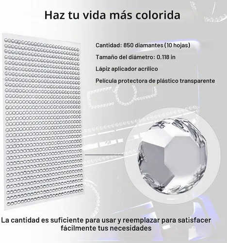 Vista 2 de 10 hojas de 8500 decoraciones brillantes para automóvil, calcomanías de diamantes de imitación, autoadhesivas, adecuadas para decorar varios
