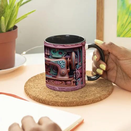 Vista 5 de Taza de costura, regalo para personas que aman coser 11 oz, mango negro, regalo de costura, regalo de colcha, taza de café de costura, esencial