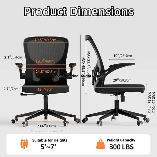 Vista 2 de Silla de oficina ergonómica, silla de escritorio de malla con respaldo alto para computadora con altura ajustable, soporte lumbar, reposabrazos