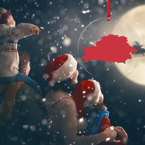 Vista 6 de Silueta de bandera de Bielorrusia, adornos de árbol de Navidad, bandera nacional, recuerdo de Navidad, adornos acrílicos de Bielorrusia
