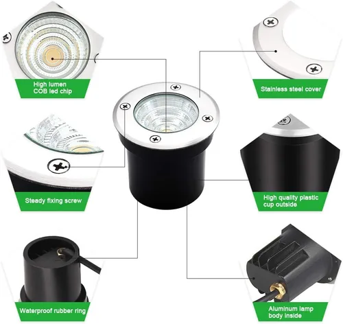 Vista 2 de Luces de pozo de iluminación de paisaje, bajo voltaje al aire libre en tierra, 5 W 12 V-24 V, impermeable, luz blanca cálida de 3000 K para jardín